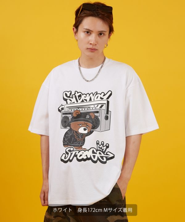 【ie】センソユニコ ホワイト 皺加工 半袖Tシャツ SIDEWAYSTANCE】オーディオダウナーベア半袖Tシャツ