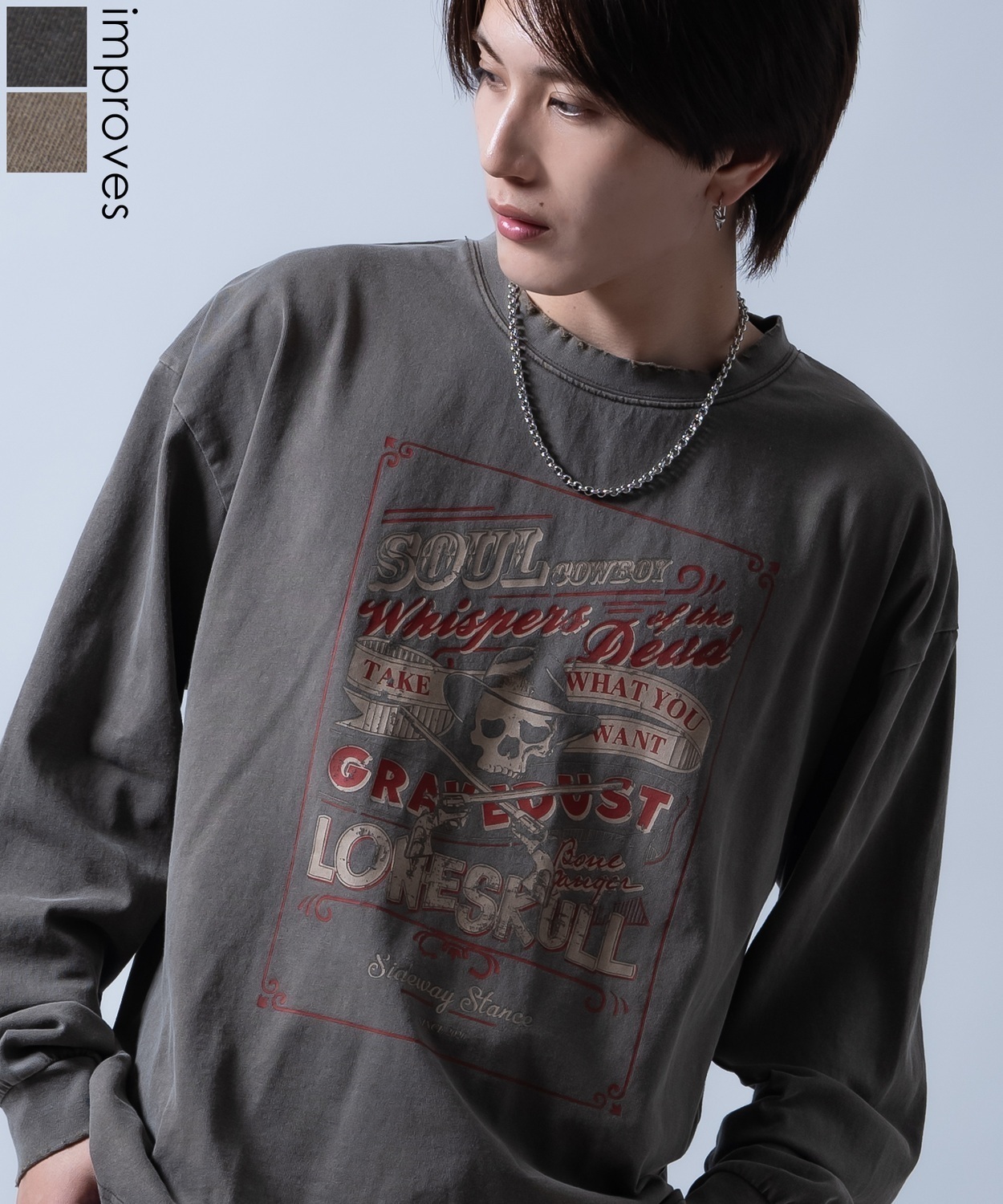 SIDEWAYSTANCE】ボトルラベル長袖グランジTシャツ