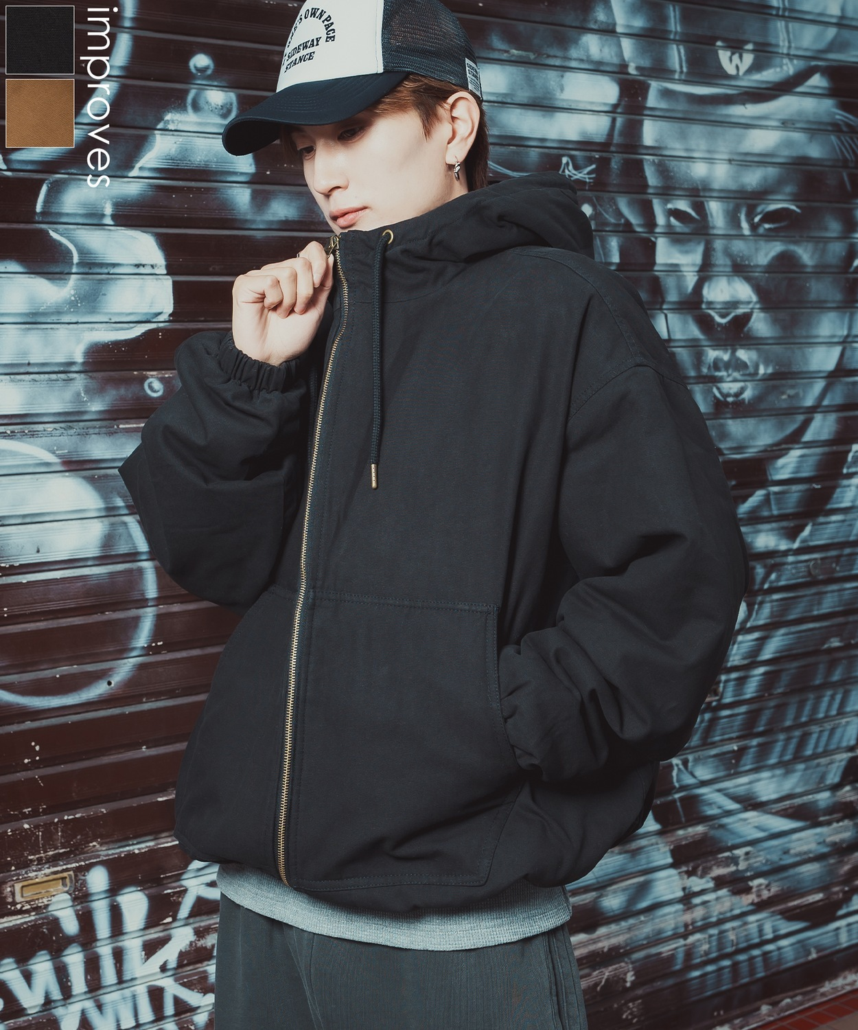 ダック薄中綿ジップパーカージャケット