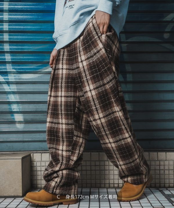 チェックワイドパンツ