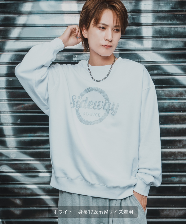 SIDEWAYSTANCE】シルバードットサークルロゴ裏毛トレーナー