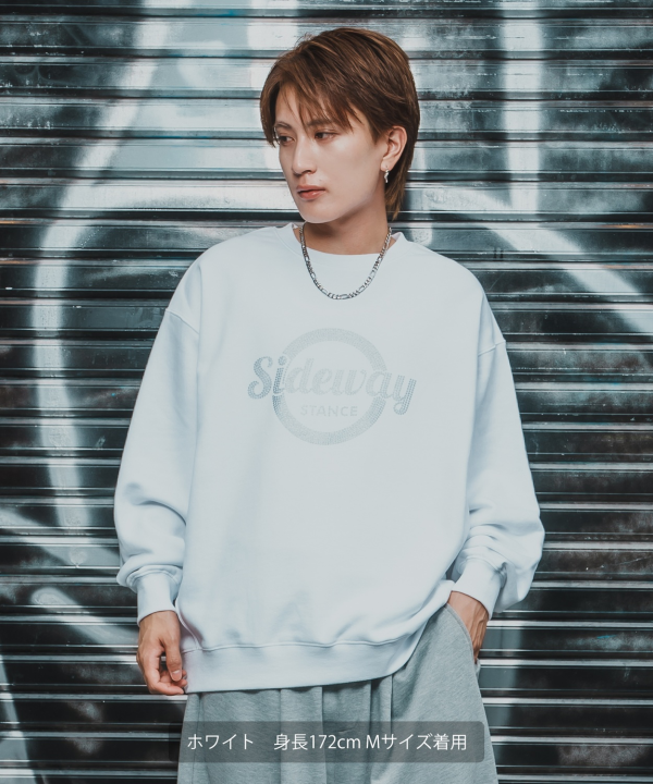 SIDEWAYSTANCE】シルバードットサークルロゴ裏毛トレーナー