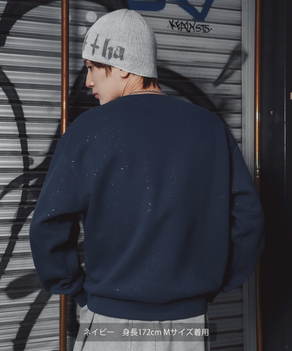 SIDEWAYSTANCE】ネコメ刺しゅうラメ裏起毛トレーナー