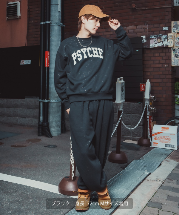 SIDEWAYSTANCE】カレッジロゴラメ裏起毛トレーナー