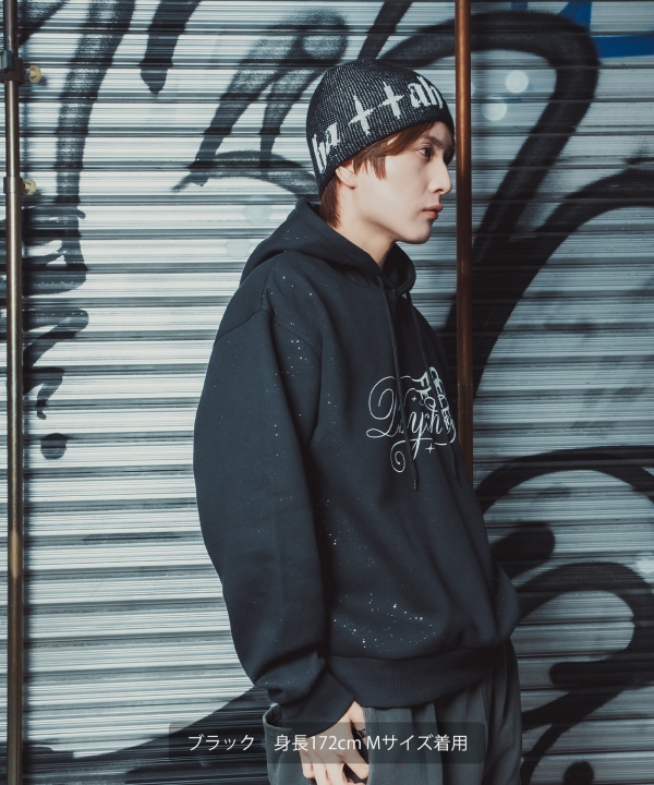 SIDEWAYSTANCE】ドリップウイングロゴ裏起毛プルパーカー