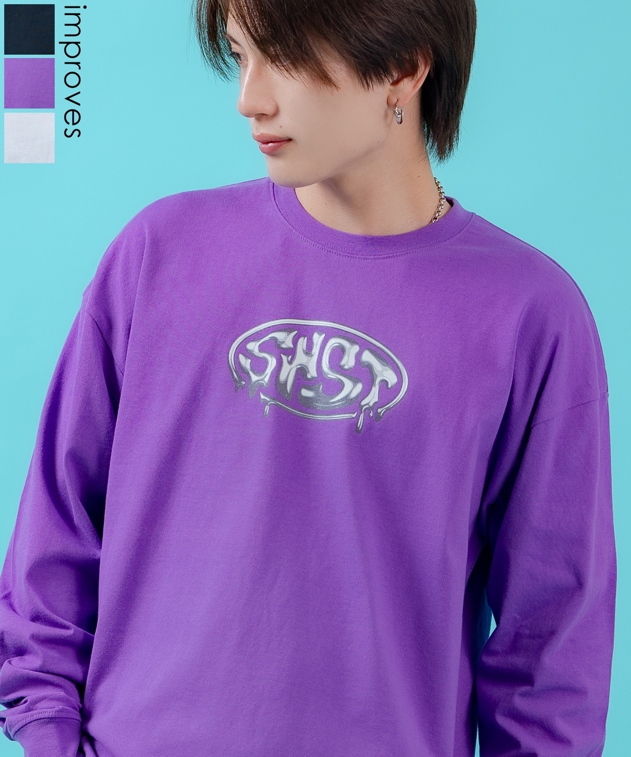 SIDEWAYSTANCE】メタリックオーバルロゴ長袖Tシャツ