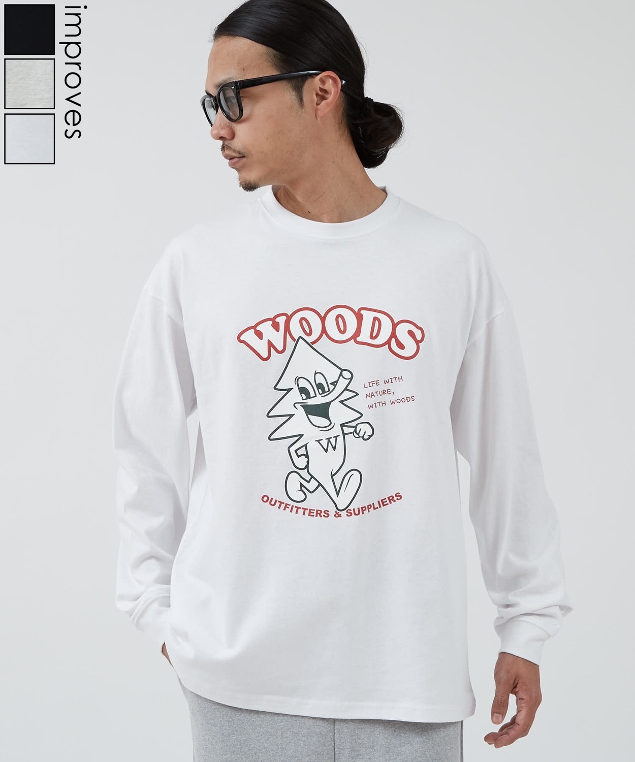 WOODS】別注グラフィック長袖Tシャツ